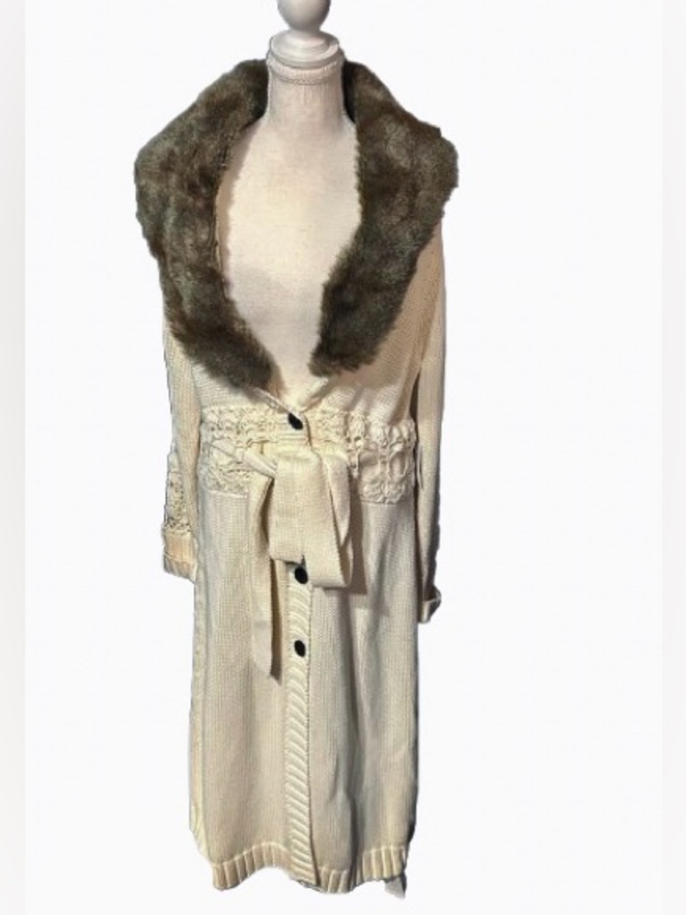 NWT Sweater Coat MODA INTERNATIONAL Faux Fur Jacket Knit Designer Extra Large